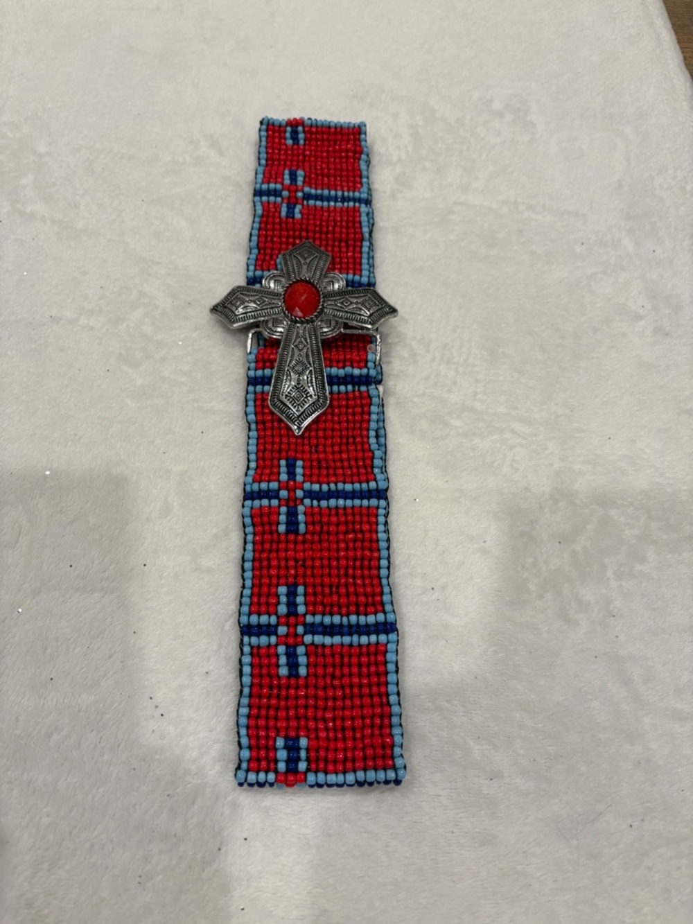 Red Beaded Cross Accent Waist Belt - Women's Accessory